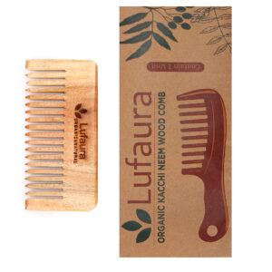 Lufaura Natural Organic Neem Wood Comb ,Soaked In Herb Oil  For Multi-Actions – Detangling, Frizz Control & Shine,Non Static, For Men & Women,  Suited For All Hair Types-(Wide Bounce Small)