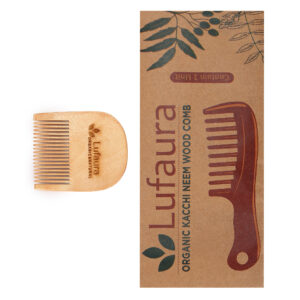 Lufaura Natural Organic Neem Wood Comb ,Soaked In Herb Oil  For Multi-Actions – Detangling, Frizz Control & Shine,Non Static, For Men & Women,  Suited For All Hair Types-(Beard U Shape)