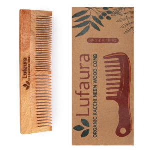 Lufaura Natural Organic Neem Wood Comb ,Soaked In Herb Oil  For Multi-Actions – Detangling, Frizz Control & Shine,Non Static, For Men & Women,  Suited For All Hair Types-(Dual Tooth)