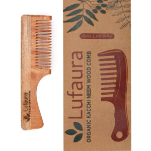 Lufaura Natural Organic Neem Wood Comb ,Soaked In Herb Oil  For Multi-Actions – Detangling, Frizz Control & Shine,Non Static, For Men & Women,  Suited For All Hair Types-(Handle )