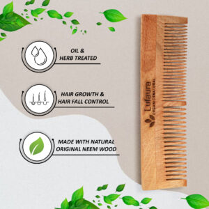 Lufaura Natural Organic Neem Wood Comb ,Soaked In Herb Oil  For Multi-Actions – Detangling, Frizz Control & Shine,Non Static, For Men & Women,  Suited For All Hair Types-(Beard U Shape)