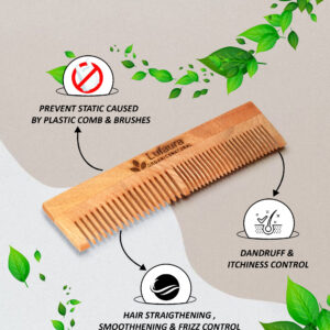 Lufaura Natural Organic Neem Wood Comb ,Soaked In Herb Oil  For Multi-Actions – Detangling, Frizz Control & Shine,Non Static, For Men & Women,  Suited For All Hair Types-(Beard  D Shape)